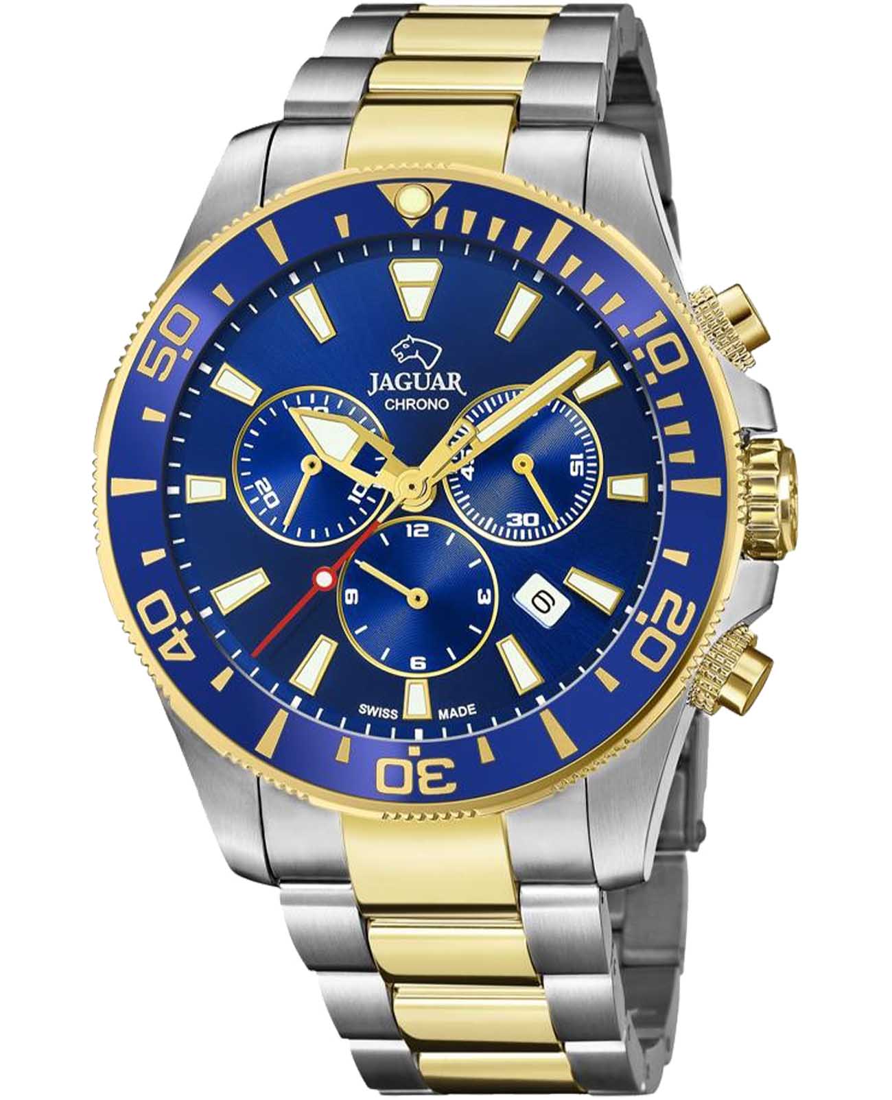 Jaguar Jaguar Executive Diver Chrono J862/1  J862/1 кварцевые мужские часы синий циферблат, браслет нержавеющая сталь с pvd-покрытием — вид спереди