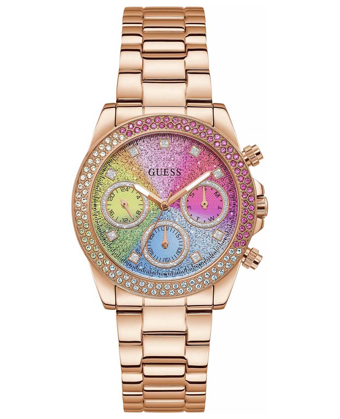 Guess Guess Sol GW0483L3  GW0483L3 кварцевые женские часы цветной циферблат, браслет нержавеющая сталь с ip-покрытием — вид спереди