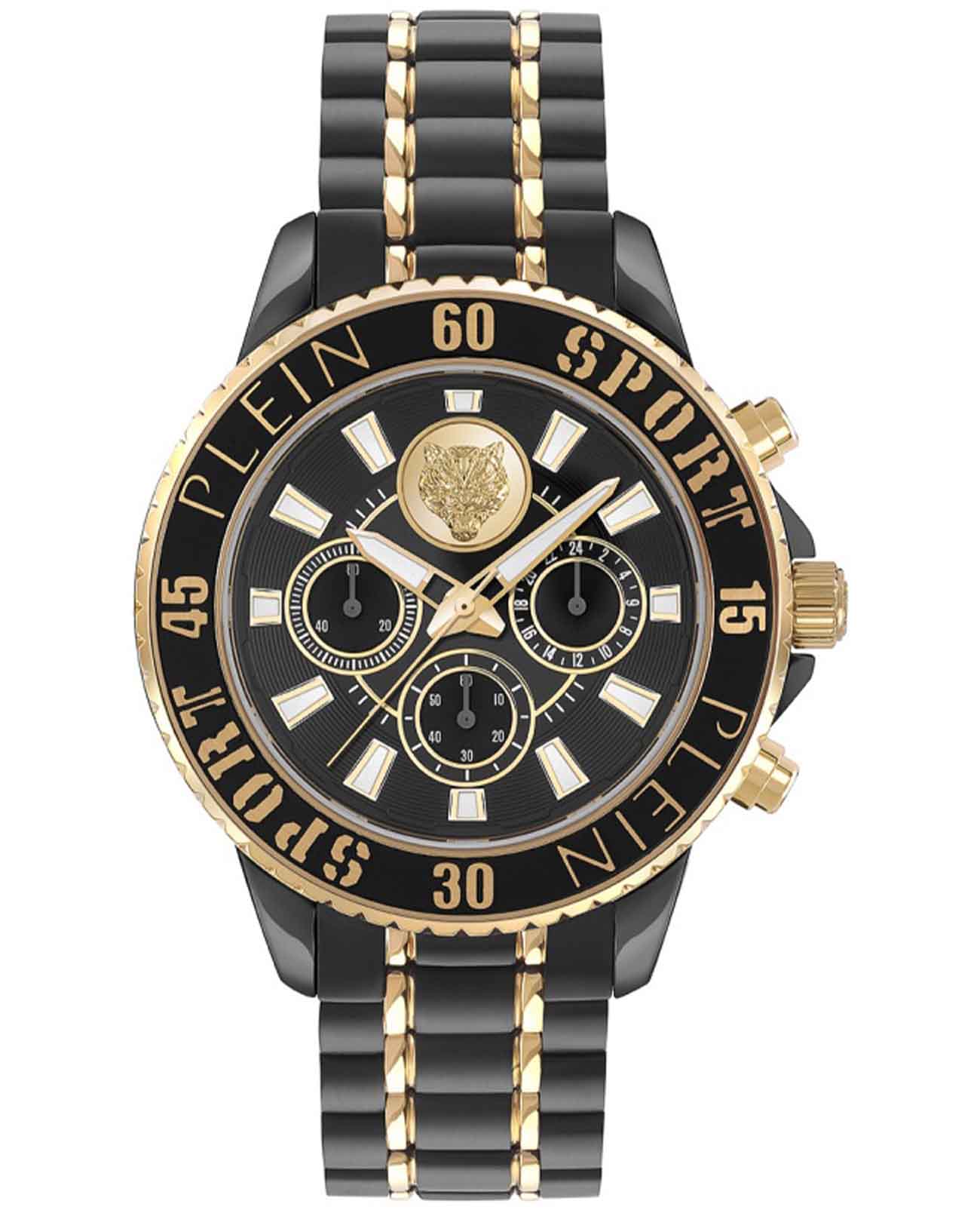 Plein Sport Plein Sport PSMEA0624  PSMEA0624 кварцевые мужские часы черный циферблат, браслет сталь с ip покрытием — вид спереди