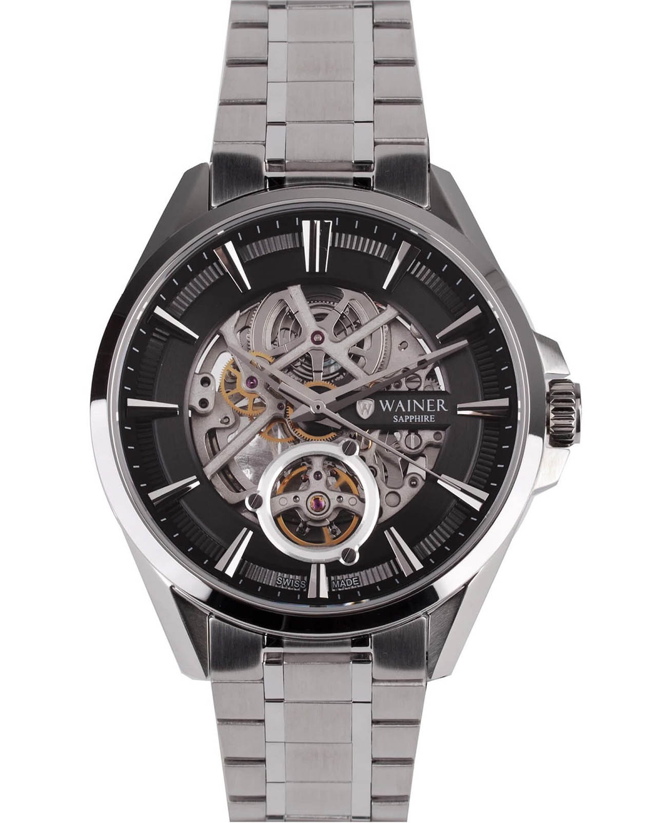 Wainer Wainer Masters Edition WA.25511-A  WA.25511-A механические мужские часы черный циферблат, браслет нержавеющая сталь — вид спереди