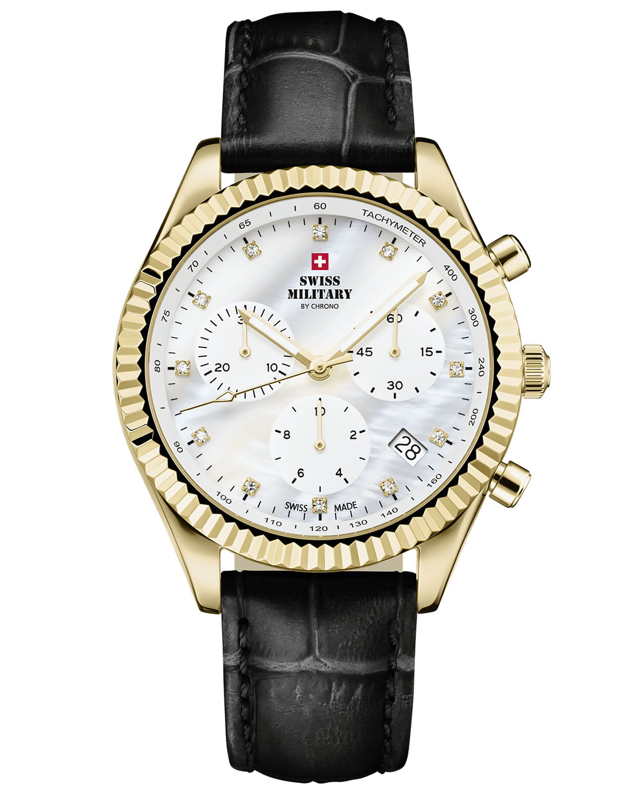 Swiss Military by Chrono Swiss Military by Chrono SM30207.07  SM30207.07 кварцевые женские часы перламутровый циферблат, браслет кожаный — вид спереди