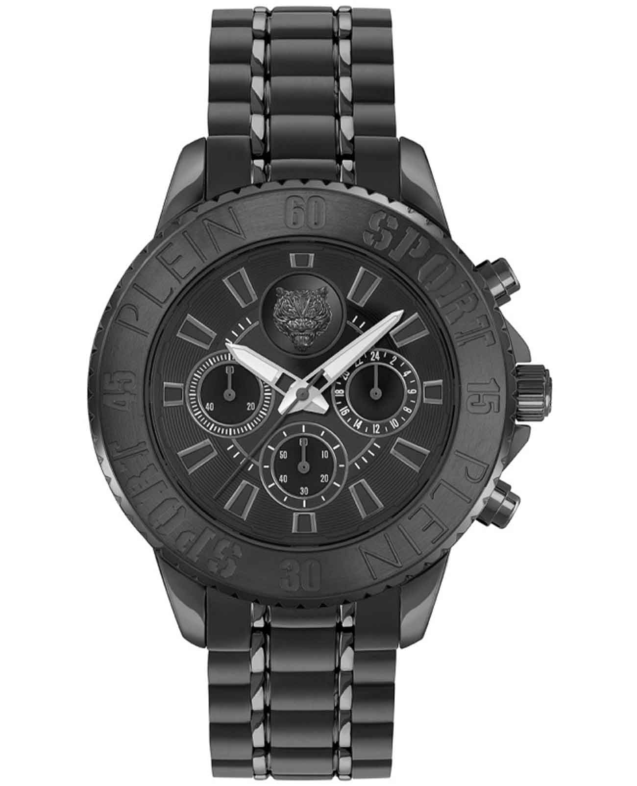 Plein Sport Plein Sport PSMEA0724  PSMEA0724 кварцевые мужские часы черный циферблат, браслет сталь с ip покрытием — вид спереди