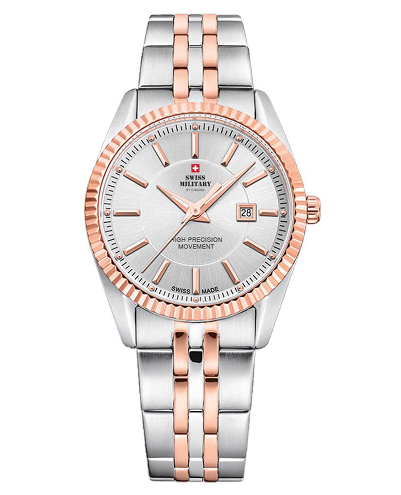 Swiss Military by Chrono Swiss Military by Chrono Сверхточные SM34066.07  SM34066.07 кварцевые женские часы серебристый циферблат, браслет нержавеющая сталь с ip-покрытием — вид спереди