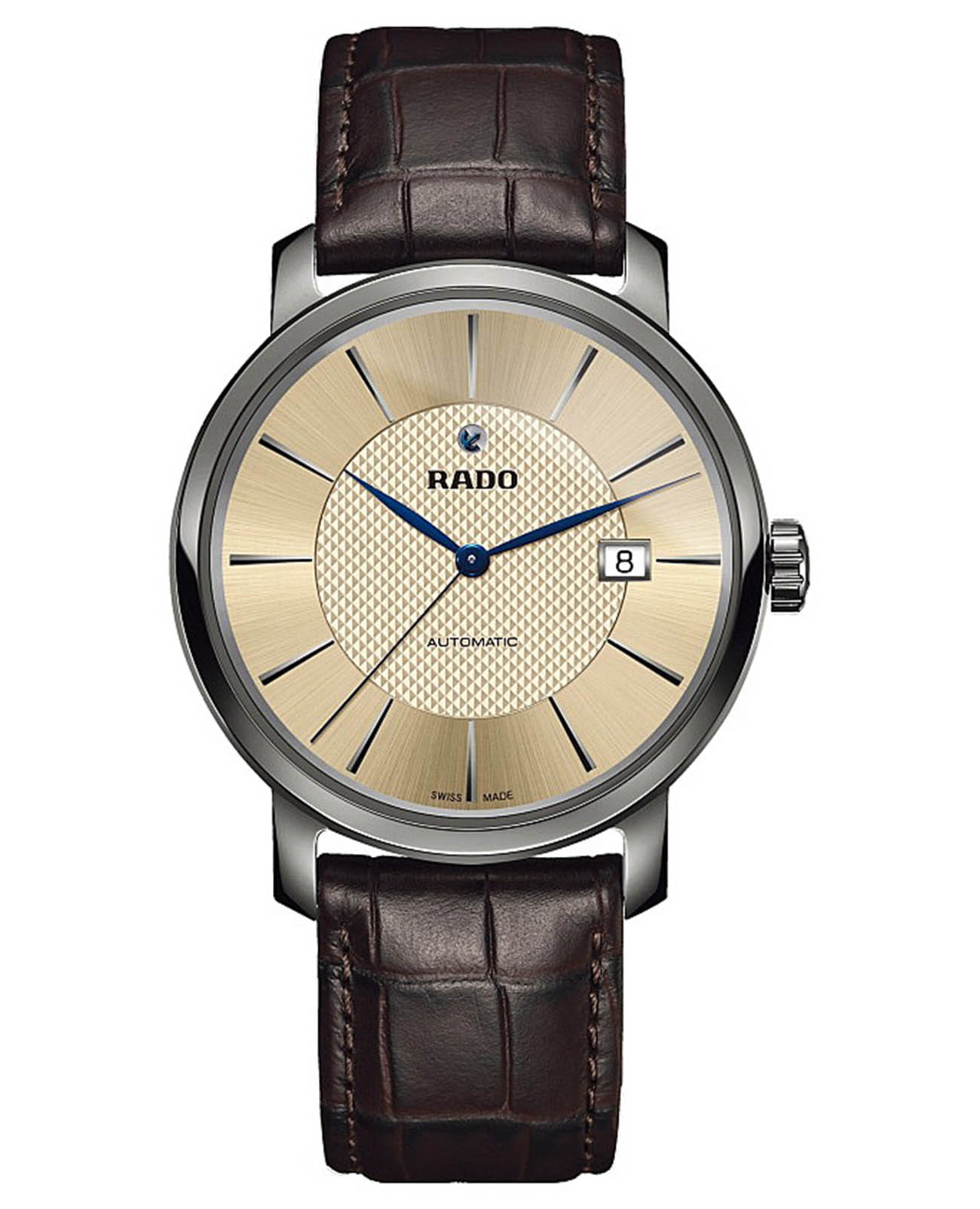 Rado Rado Diamaster R14074256 Automatic R14074256 механические мужские часы бежевый циферблат, браслет кожаный — вид спереди