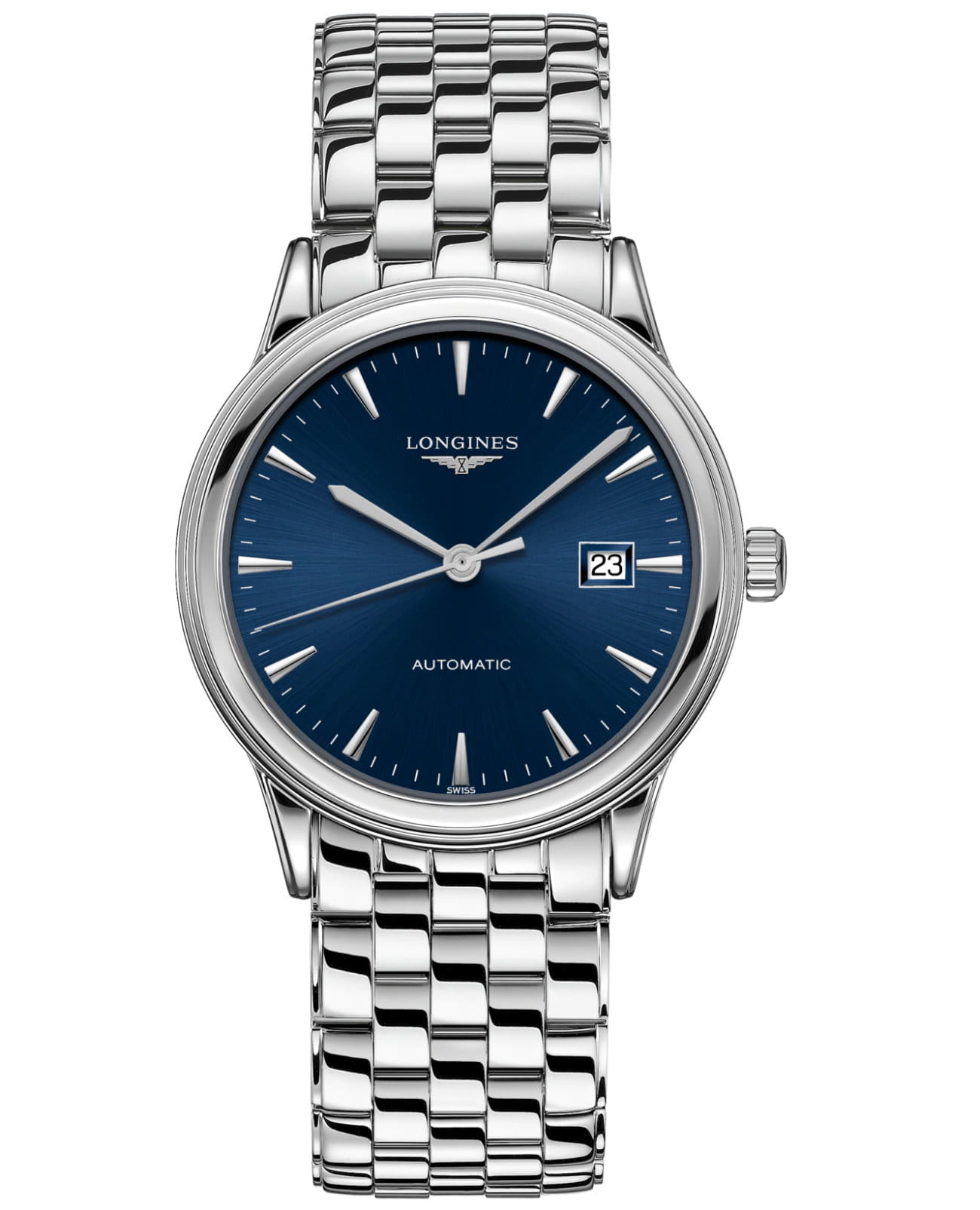 Longines Longines Flagship L4.984.4.92.6  L49844926 механические мужские часы синий циферблат, браслет нержавеющая сталь — вид спереди