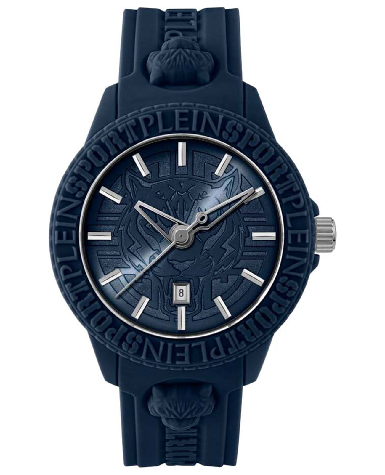 Plein Sport Plein Sport Fearless PSQBA0323  PSQBA0323 кварцевые мужские часы синий циферблат, браслет силикон — вид спереди