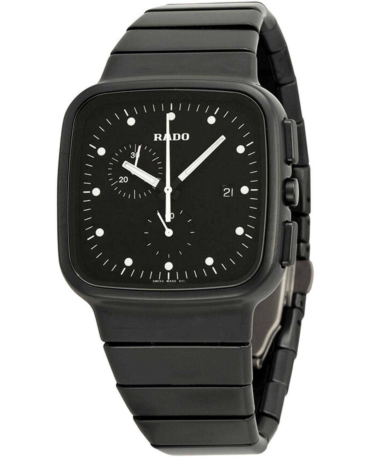 Rado Rado R5.5 R28886182  R28886182 кварцевые мужские часы черный циферблат, браслет высокотехнологичная плазменная керамика — вид спереди
