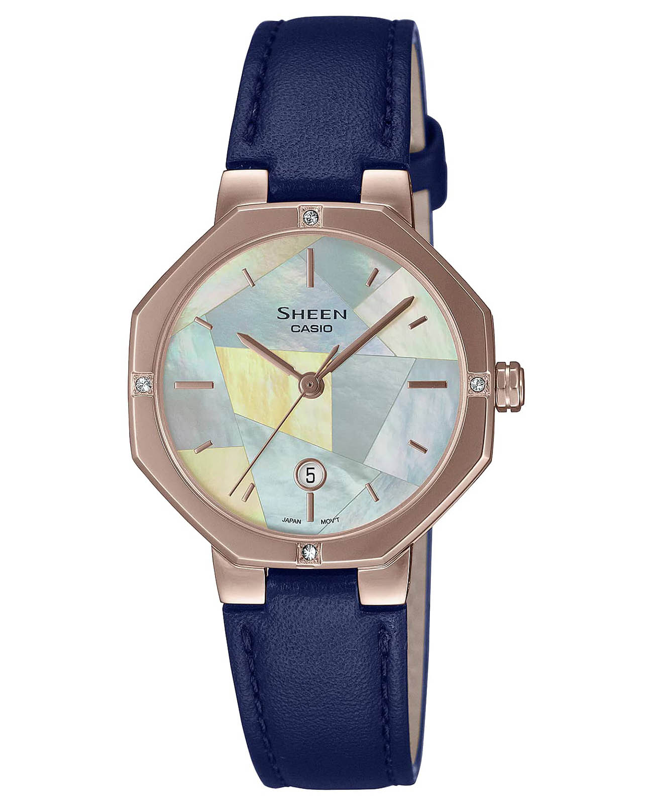 Casio Casio Sheen SHE-4543CGL-2A  SHE-4543CGL-2A кварцевые женские часы  циферблат, браслет кожаный — вид спереди