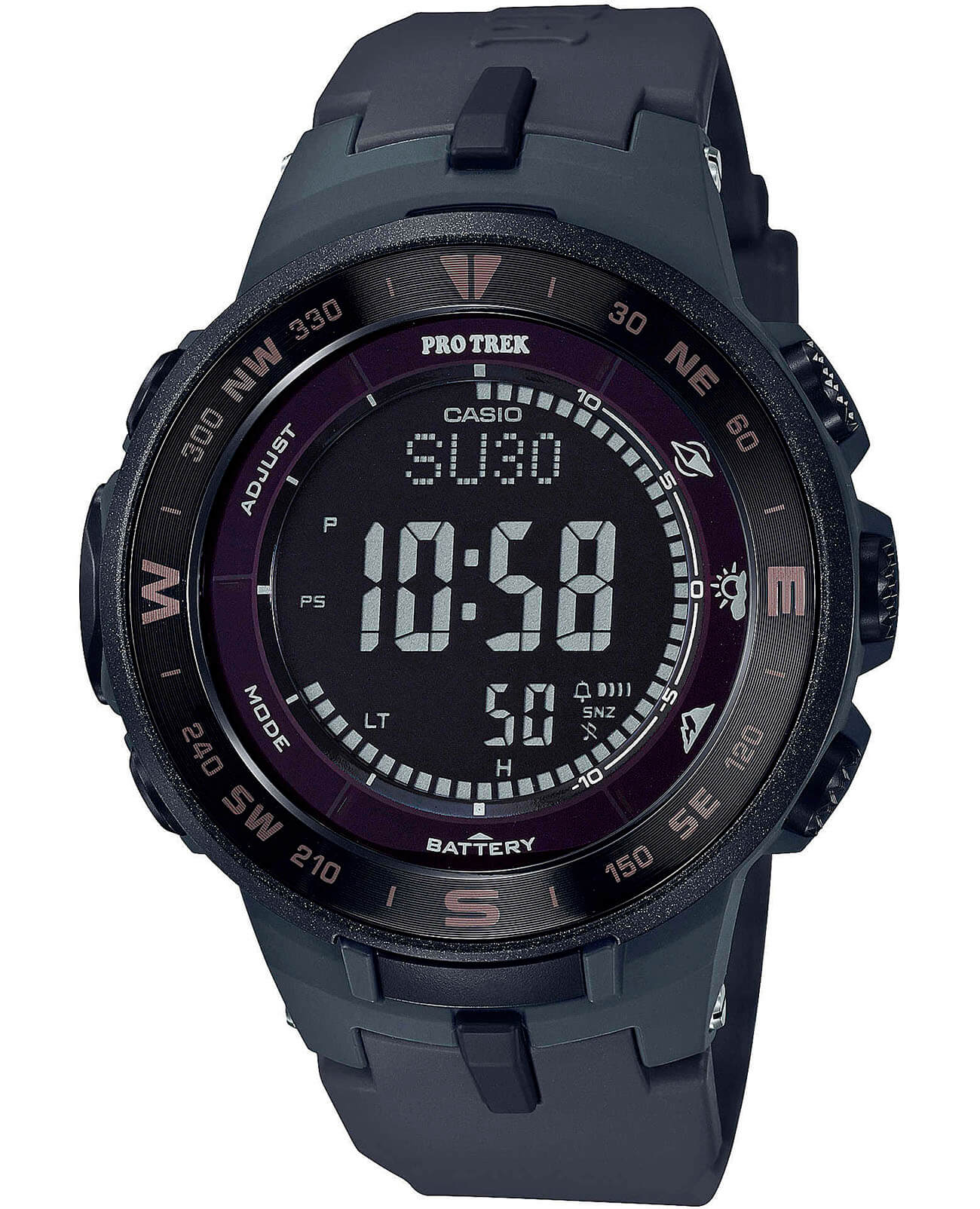 Casio Casio Pro Trek PRG-330-1A PRG PRG-330-1AER электронные мужские часы черный циферблат, браслет пластик — вид спереди