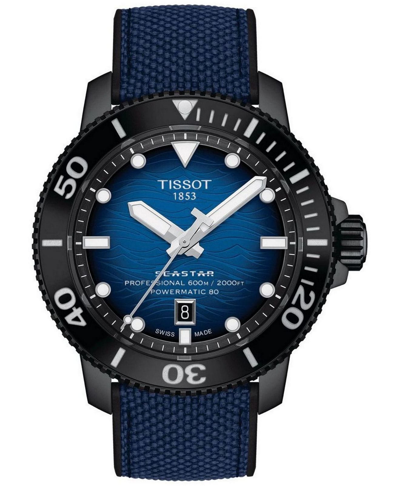 Tissot Tissot Seastar 2000 Professional T120.607.37.041.00 Seastar 2000 T1206073704100 механические мужские часы синий циферблат, браслет тканевый — вид спереди