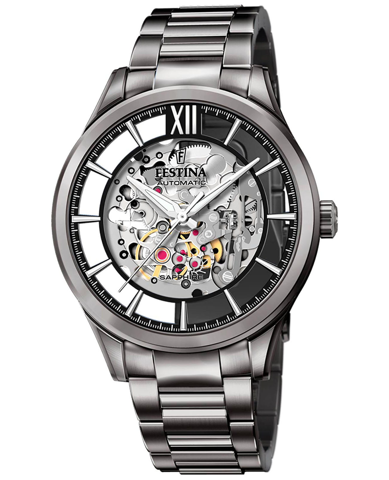 Festina Festina Automatic F20632/1  F20632/1 механические мужские часы серебристый циферблат, браслет сталь c pvd покрытием — вид спереди