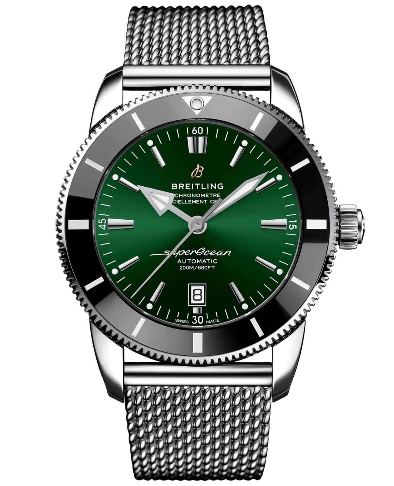 Breitling Breitling Superocean Heritage B20 Automatic 46 AB2020121L1A1  AB2020121L1A1 механические мужские часы зеленый циферблат, браслет нержавеющая сталь — вид спереди