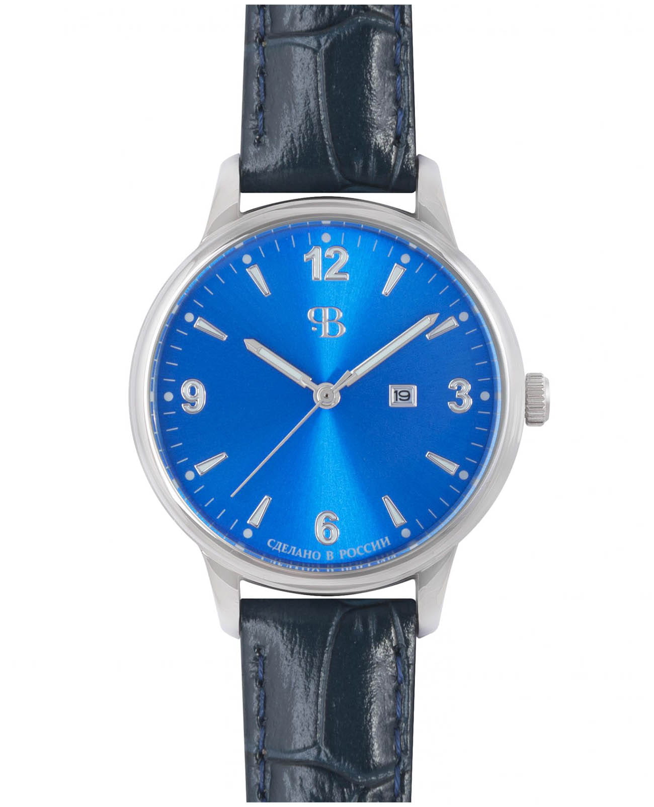 Русское Время Русское Время 13330487  13330487 кварцевые женские часы синий циферблат, браслет кожаный — вид спереди