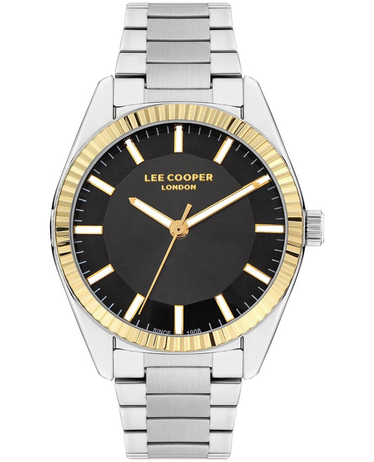 Lee Cooper Lee Cooper LC07950.260  LC07950.260 кварцевые мужские часы черный циферблат, браслет нержавеющая сталь — вид спереди