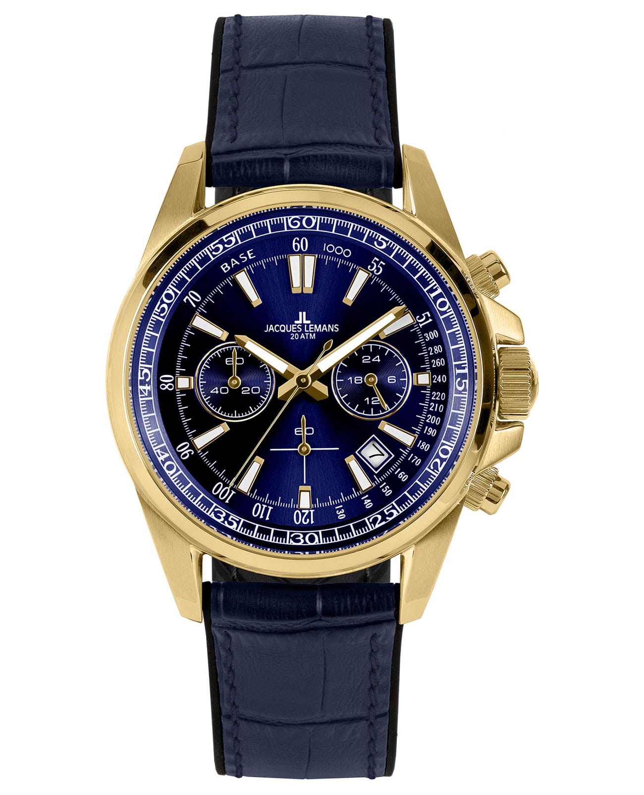 Jacques Lemans Jacques Lemans  Sport 1-2117G  1-2117G кварцевые мужские часы синий циферблат, браслет кожаный — вид спереди