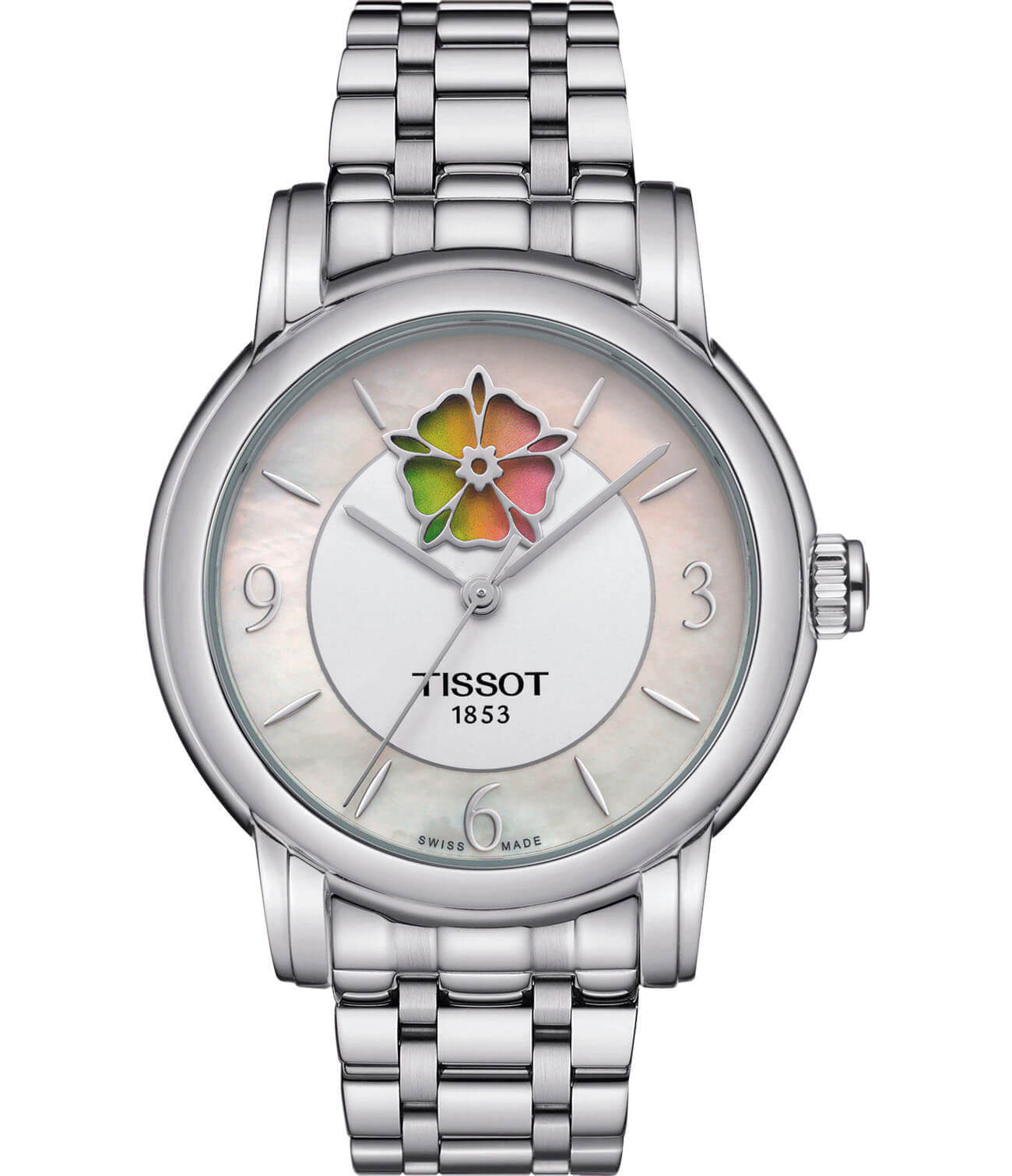 Tissot Tissot Lady Heart Flower Powermatic 80 T050.207.11.117.05  T0502071111705 механические женские часы белый циферблат, браслет нержавеющая сталь — вид спереди
