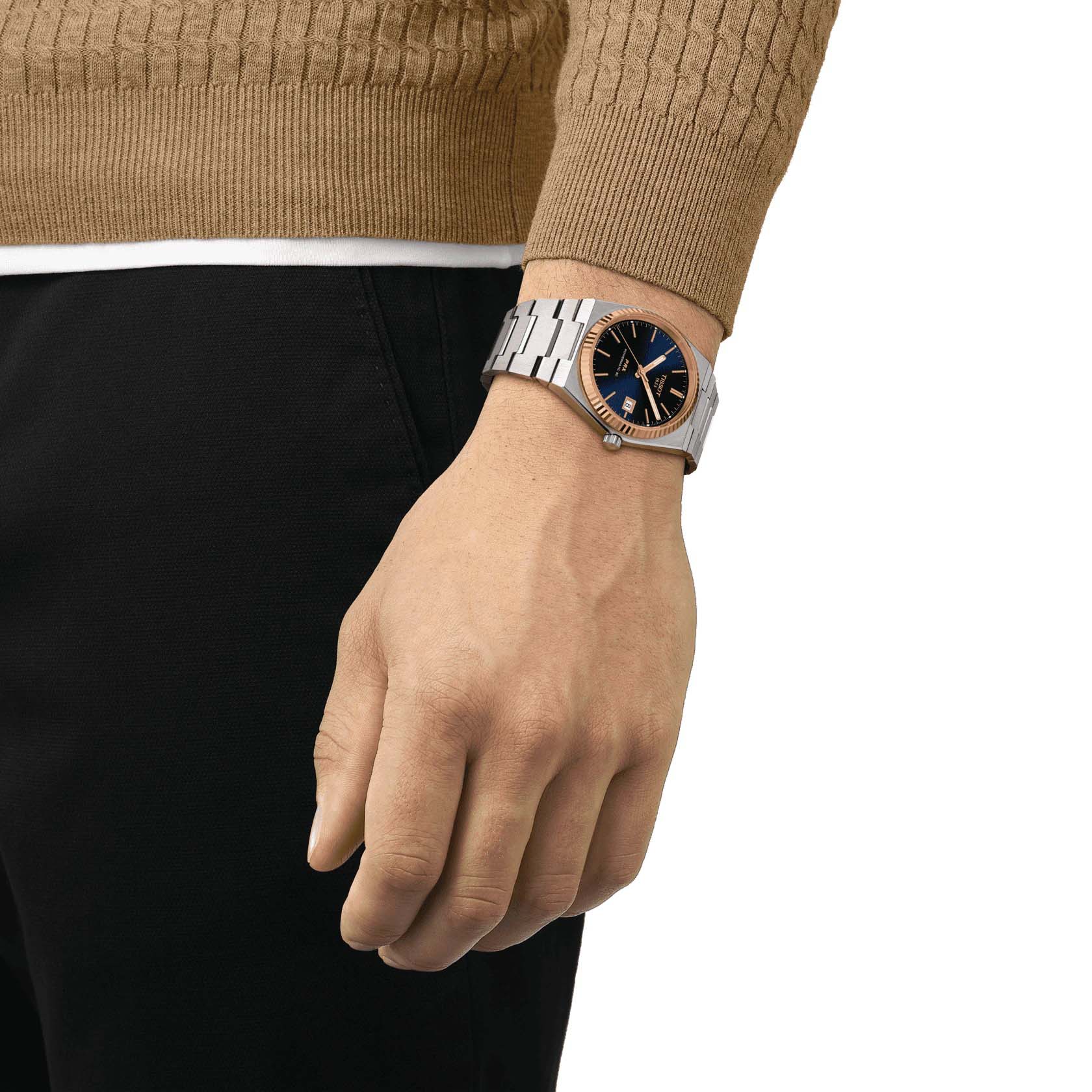 Tissot Tissot PRX Powermatic 80 18K Gold Bezel T931.407.41.041.00 , наручные мужские часы фото под углом