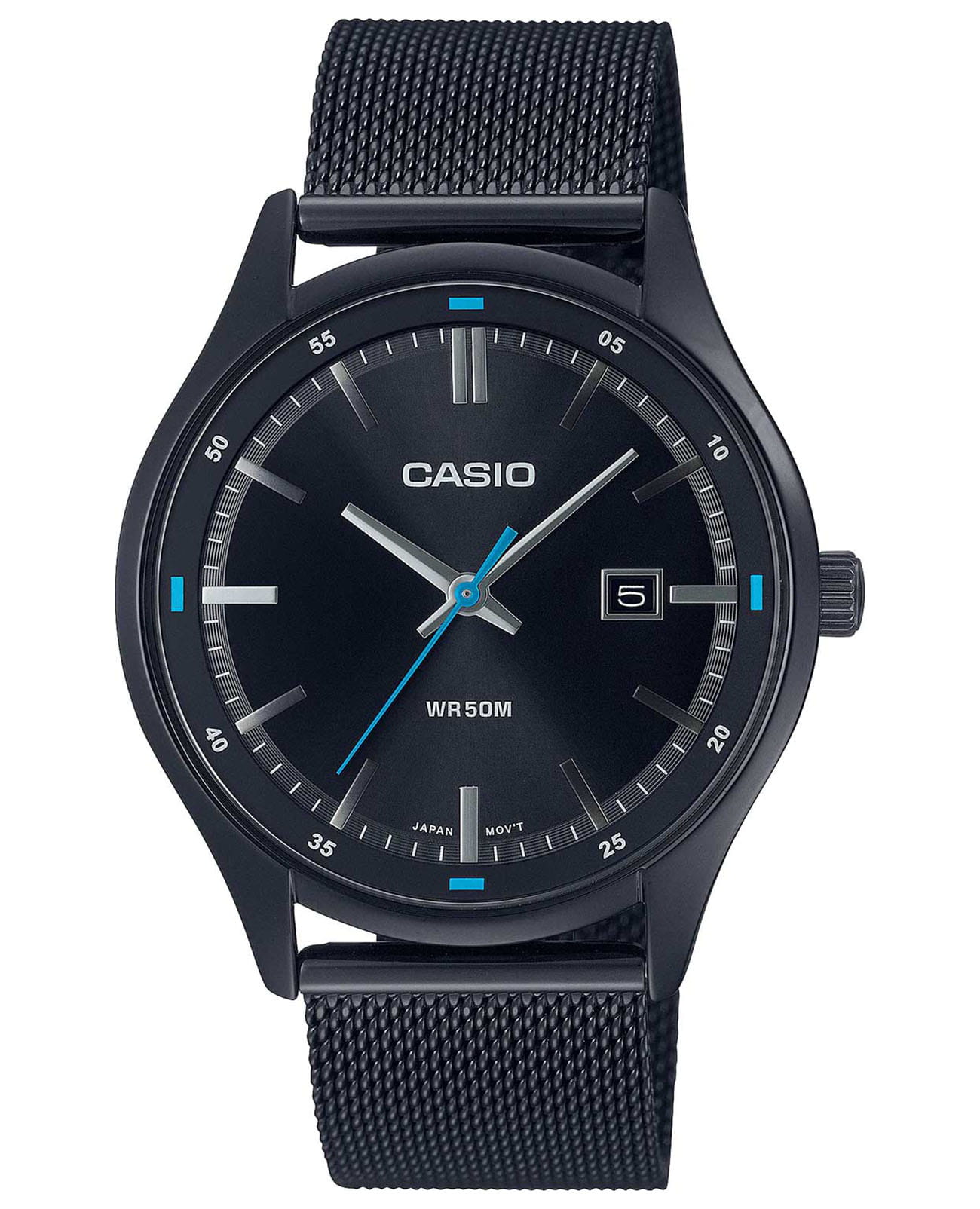 Casio Casio Collection MTP-E710MB-1AVDF (MTP-E710MB-1A)  MTP-E710MB-1A кварцевые мужские часы черный циферблат, браслет сталь с ip покрытием — вид спереди