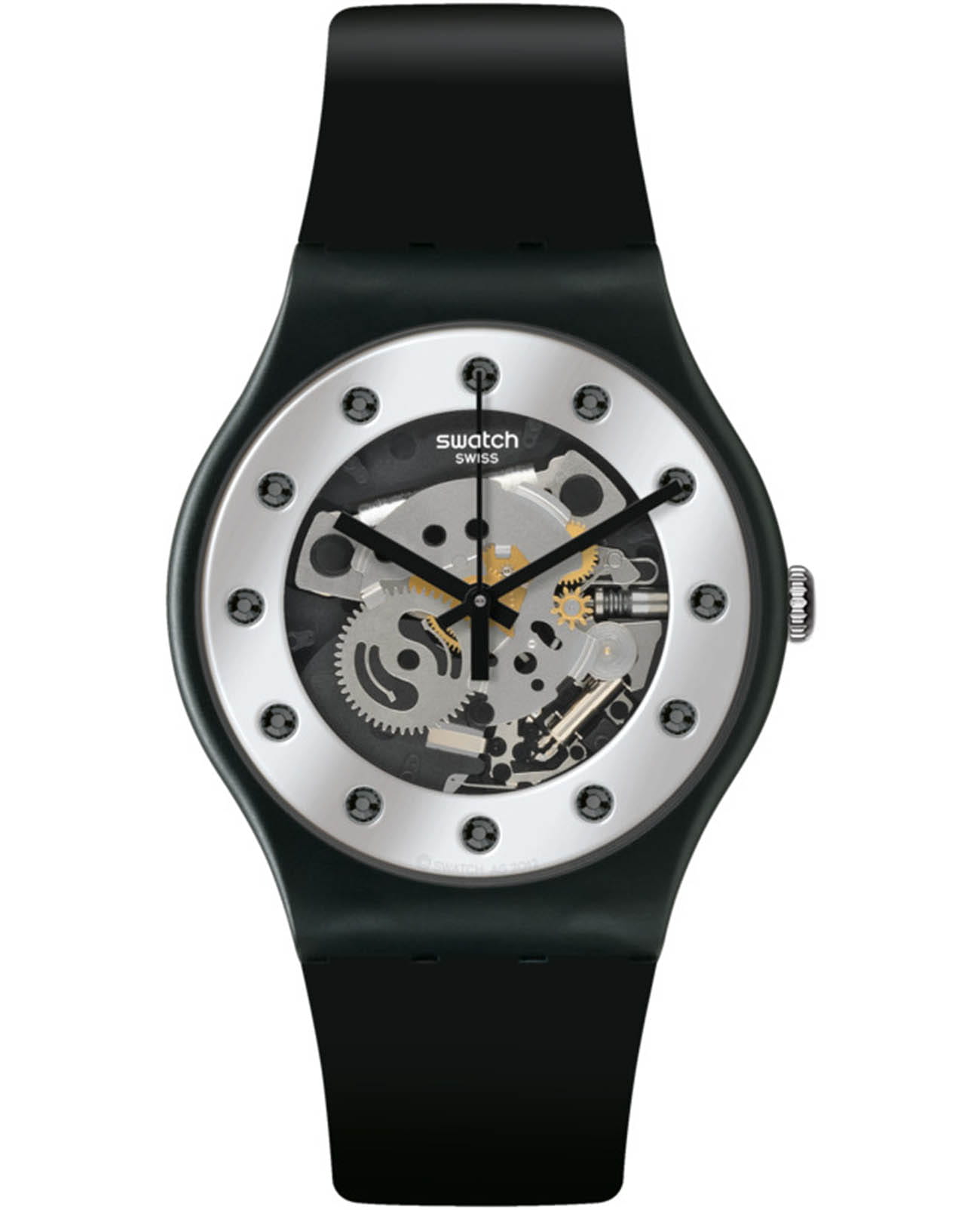 Swatch Swatch New Gent Lacquered SUOZ147  SUOZ147 кварцевые мужские часы прозрачный циферблат, браслет силикон — вид спереди