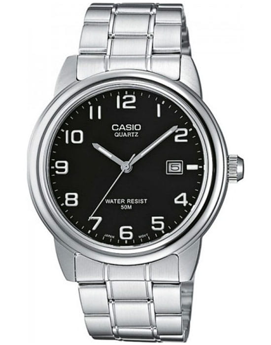 Casio Casio Collection MTP-1221A-1A  MTP-1221A-1A кварцевые мужские часы черный циферблат, браслет нержавеющая сталь — вид спереди