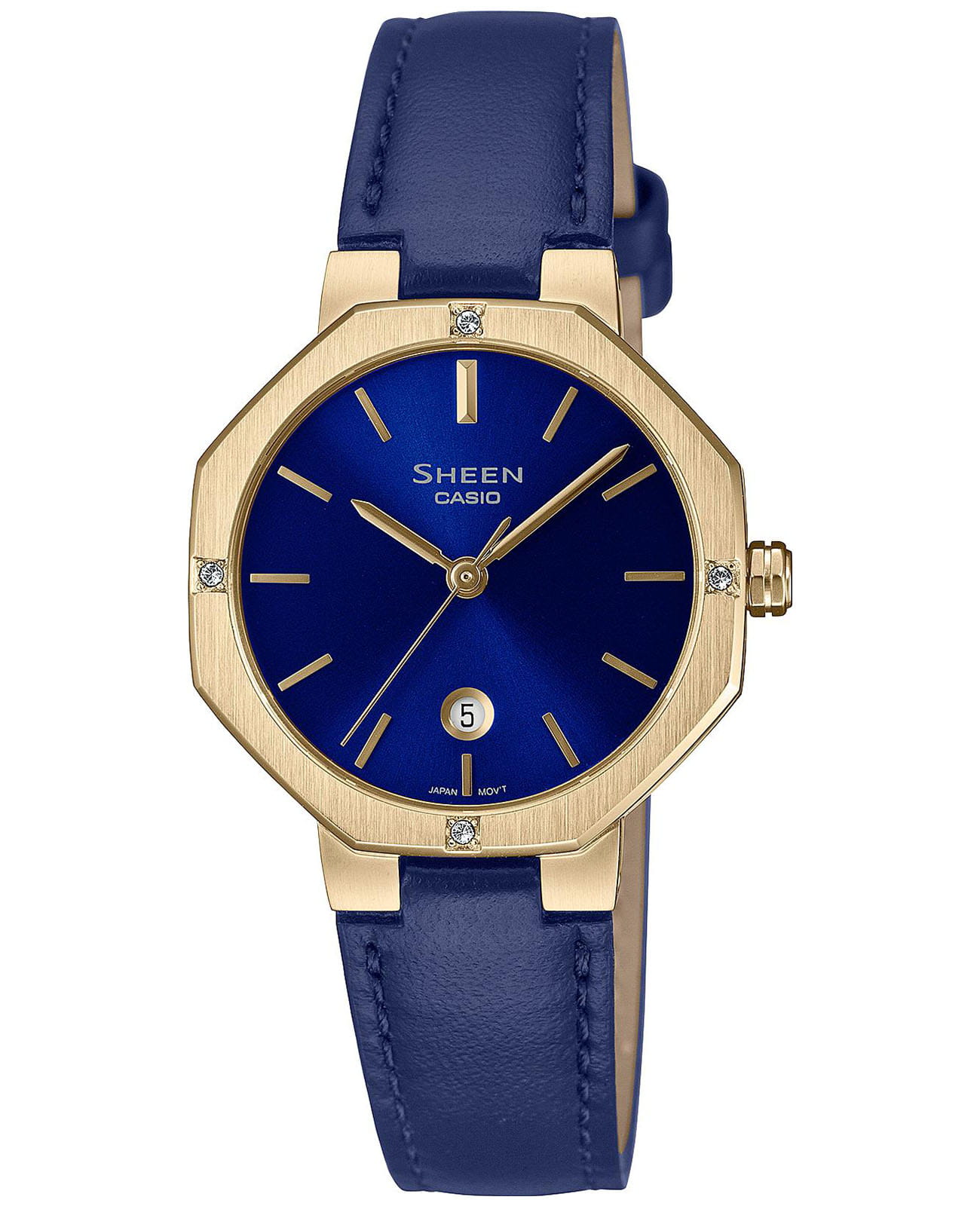 Casio Casio Sheen SHE-4543GL-2AUDF (SHE-4543GL-2A)  SHE-4543GL-2A кварцевые женские часы синий циферблат, браслет кожаный — вид спереди