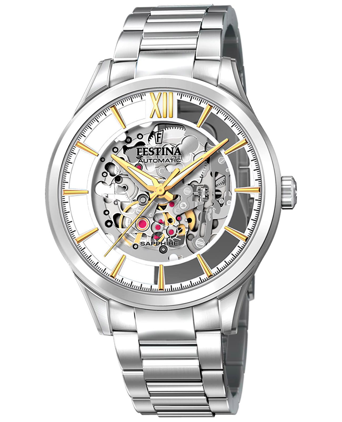 Festina Festina Automatic F20630/1  F20630/1 механические мужские часы серебристый циферблат, браслет нержавеющая сталь — вид спереди