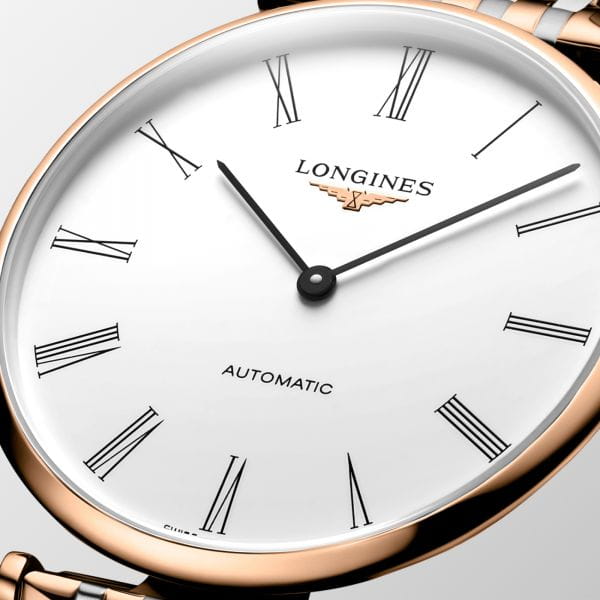 Longines La Grande Classique de Longines L4.918.1.91.7 механические мужские часы часы крупный план белый циферблата