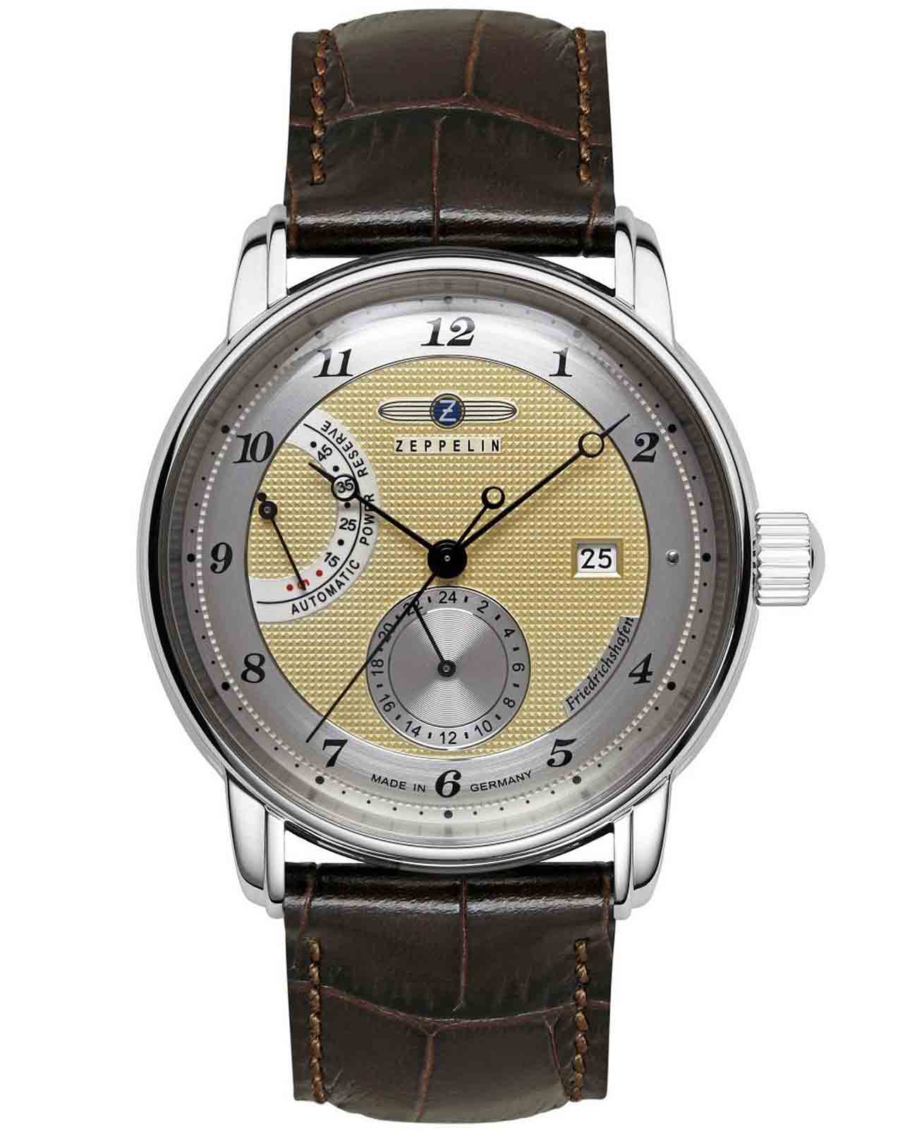 Zeppelin Zeppelin Fridrichshafen 85905  85905 механические мужские часы золотой циферблат, браслет кожаный — вид спереди