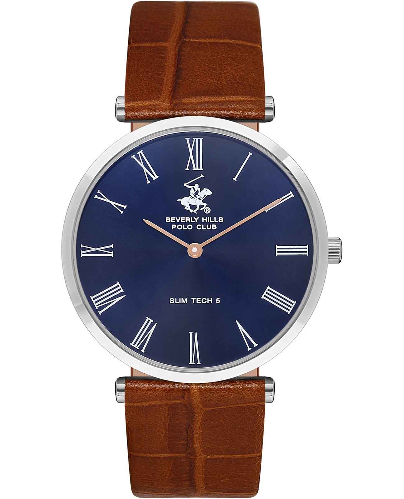Beverly Hills Polo Club Beverly Hills Polo Club Quartz BP3615X.394  BP3615X.394 кварцевые мужские часы синий циферблат, браслет кожаный — вид спереди