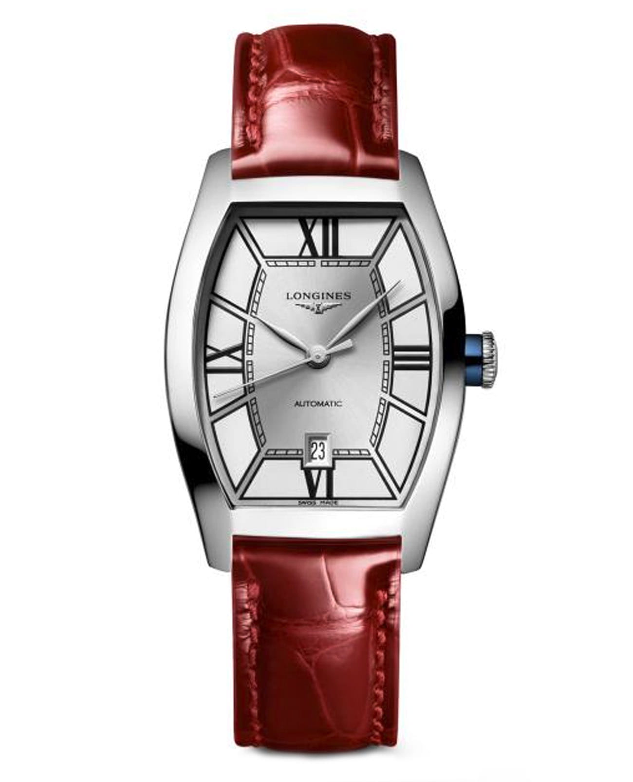 Longines Longines Evidenza L2.142.4.76.2  L21424762 механические женские часы серебристый циферблат, браслет кожаный — вид спереди