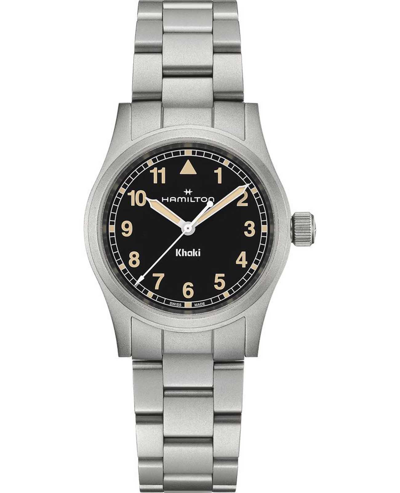 Hamilton Hamilton Khaki Field Quartz 33mm H69301131  H69301131 кварцевые мужские часы черный циферблат, браслет нержавеющая сталь — вид спереди