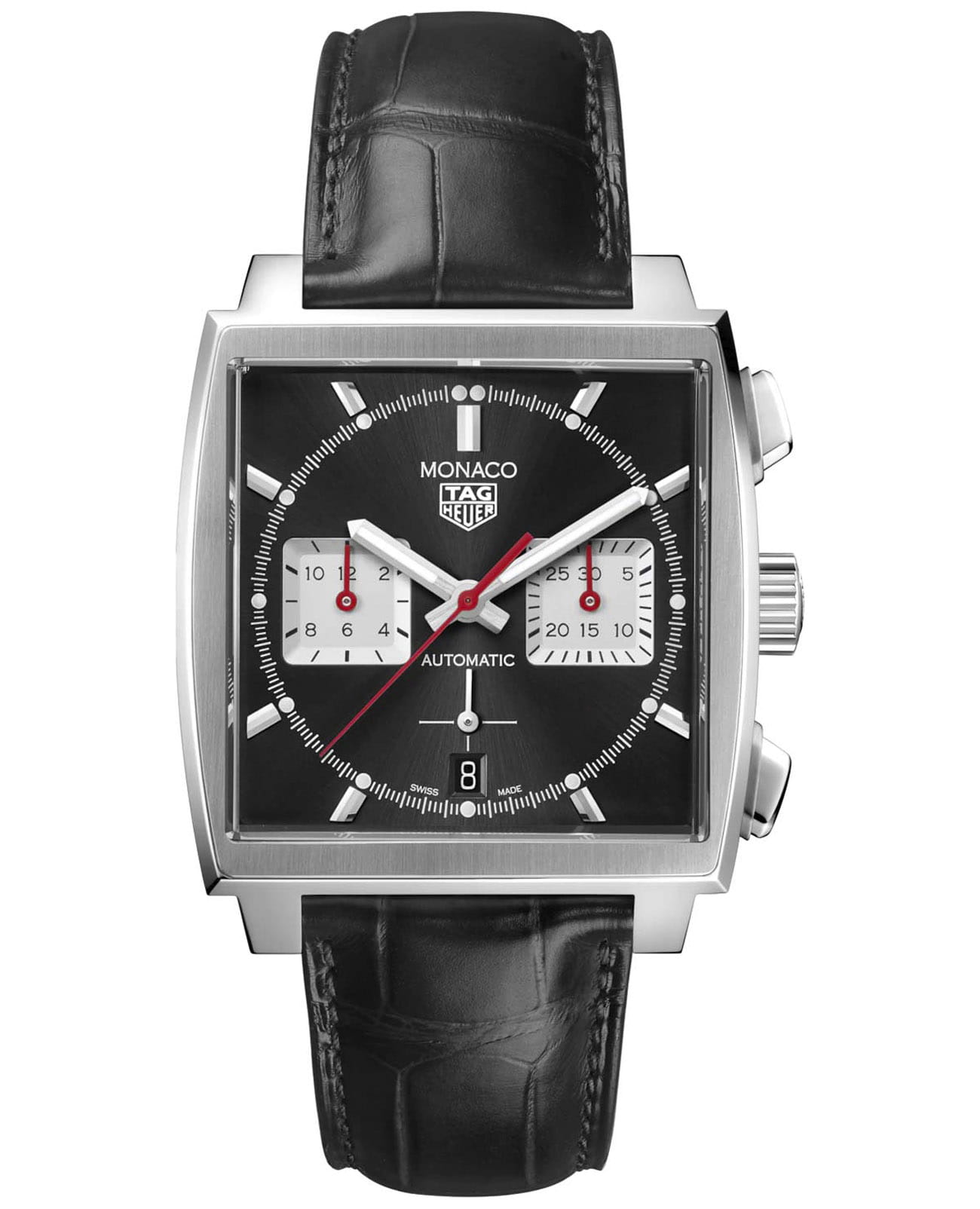 TAG Heuer TAG Heuer Monaco CBL2113.FC6177  CBL2113.FC6177 механические мужские часы черный циферблат, браслет кожаный — вид спереди
