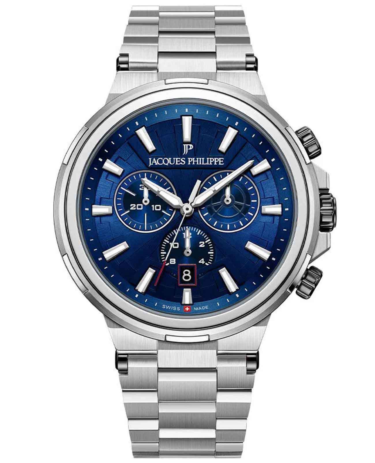 Jacques Philippe Jacques Philippe Corus JPQGC441336  JPQGC441336 кварцевые мужские часы синий циферблат, браслет нержавеющая сталь 316l — вид спереди