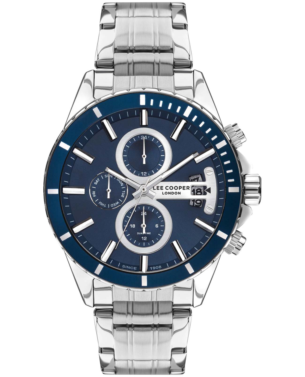 Lee Cooper Lee Cooper LC07529.390  LC07529.390 кварцевые мужские часы синий циферблат, браслет нержавеющая сталь — вид спереди
