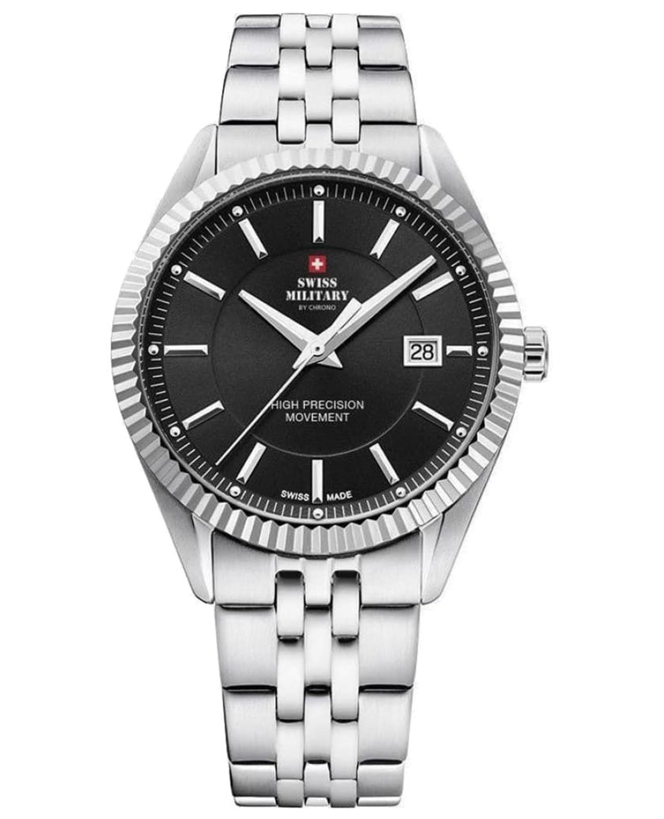 Swiss Military by Chrono Swiss Military by Chrono SM34065.01  SM34065.01 кварцевые мужские часы черный циферблат, браслет нержавеющая сталь — вид спереди