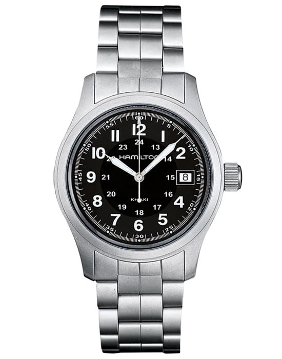 Hamilton Hamilton Khaki Field Quartz H68411133  H68411133 кварцевые мужские часы черный циферблат, браслет нержавеющая сталь — вид спереди
