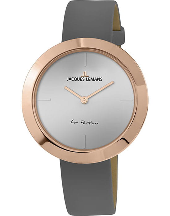 Jacques Lemans Jacques Lemans La Passion 1-2031G  1-2031G кварцевые женские часы серебристый циферблат, браслет кожаный — вид спереди