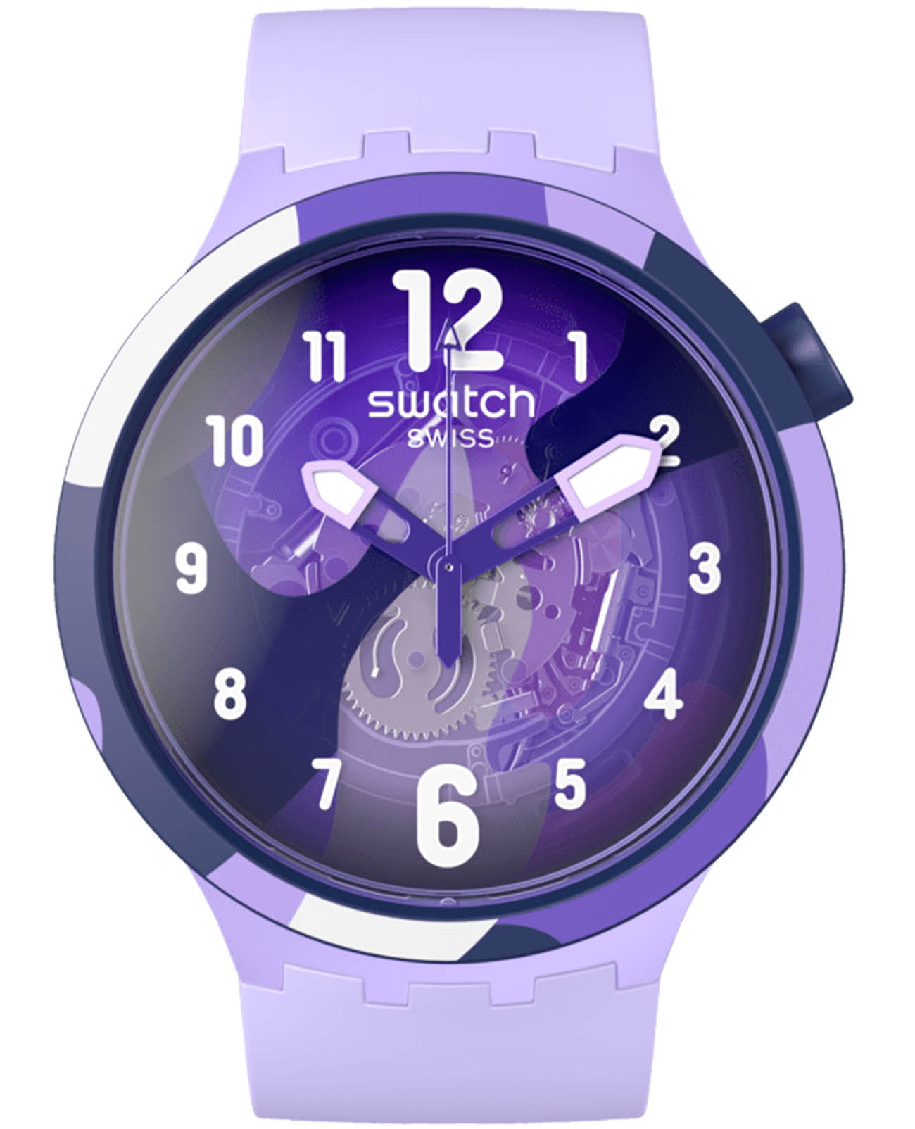 Swatch Swatch Big Bold Biosourced Standard SB05V101  SB05V101 кварцевые мужские часы фиолетовый циферблат, браслет биоматериал — вид спереди