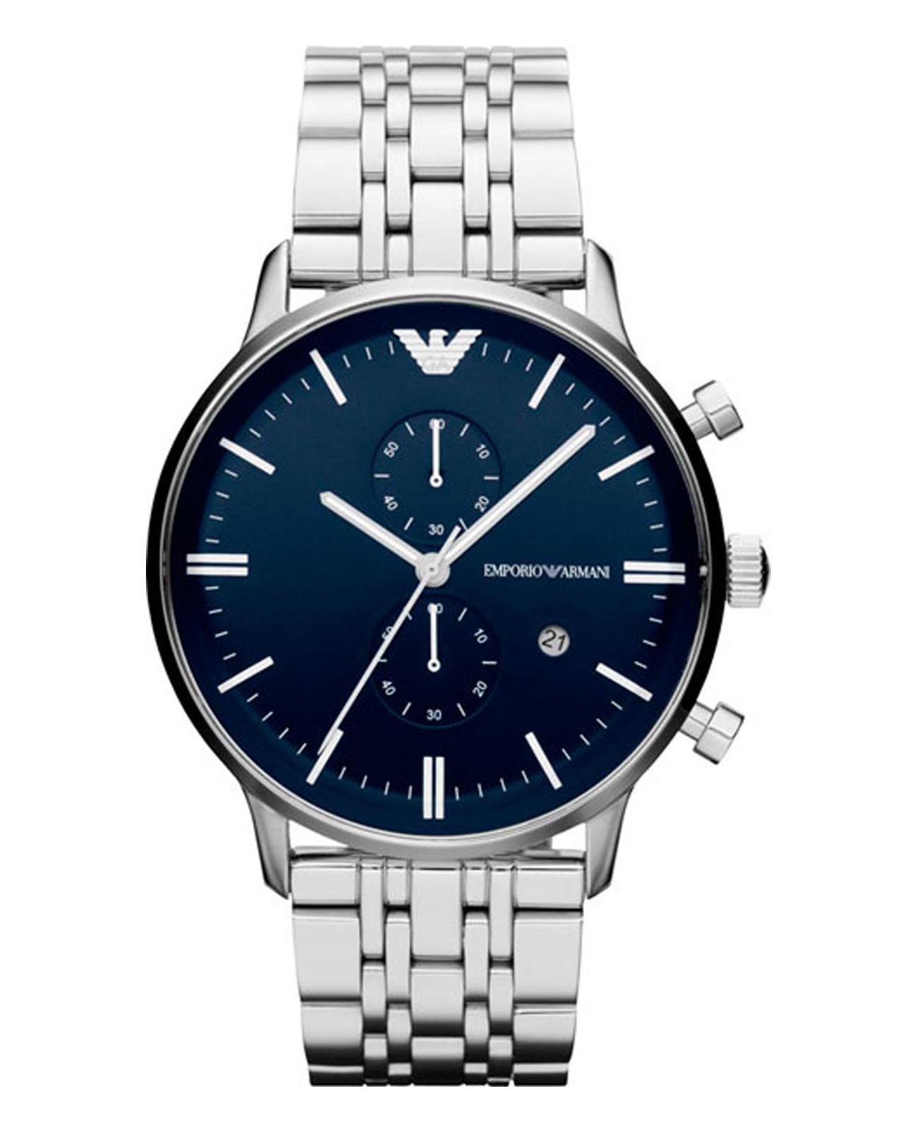 Emporio Armani Emporio Armani Classics AR1648  AR1648 кварцевые мужские часы синий циферблат, браслет нержавеющая сталь — вид спереди