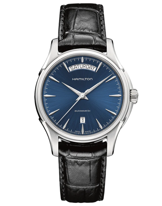 Hamilton Hamilton Jazzmaster Day Date Auto H32505741  H32505741 механические мужские часы синий циферблат, браслет кожаный — вид спереди