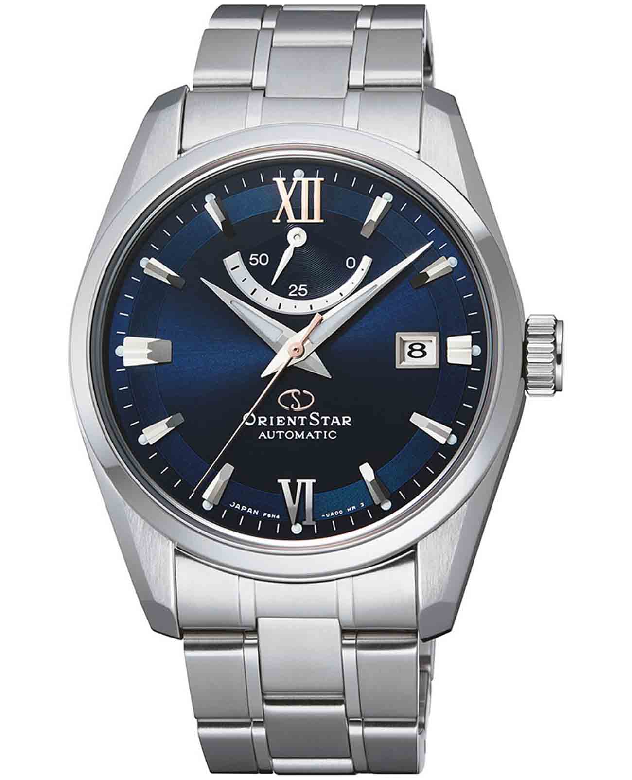 Orient Orient Star RE-AU0005L (RK-AU0005L)  RE-AU0005L механические мужские часы синий циферблат, браслет нержавеющая сталь — вид спереди
