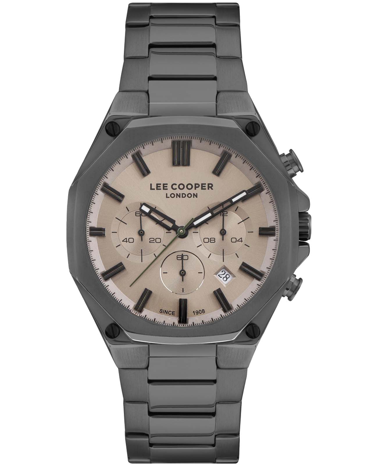 Lee Cooper Lee Cooper LC07319.060  LC07319.060 кварцевые мужские часы бежевый циферблат, браслет нержавеющая сталь с ip-покрытием — вид спереди