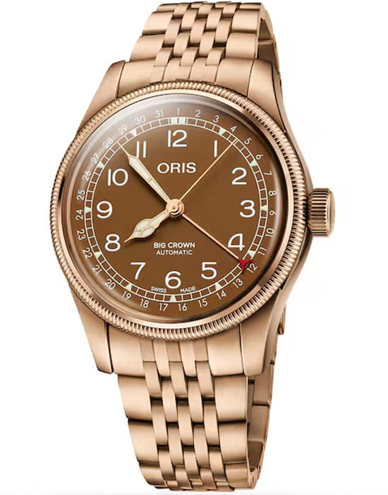 Oris Oris Big Crown Bronze Pointer Date 01 754 7741 3166-07 8 20 01  01 754 7741 3166-07 8 20 01 механические мужские часы желтый циферблат, браслет бронза — вид спереди