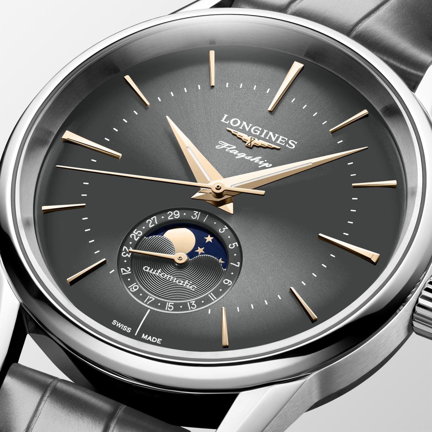 Longines Longines Flagship Heritage L4.815.4.52.2 мужские часы серый циферблат на запястье