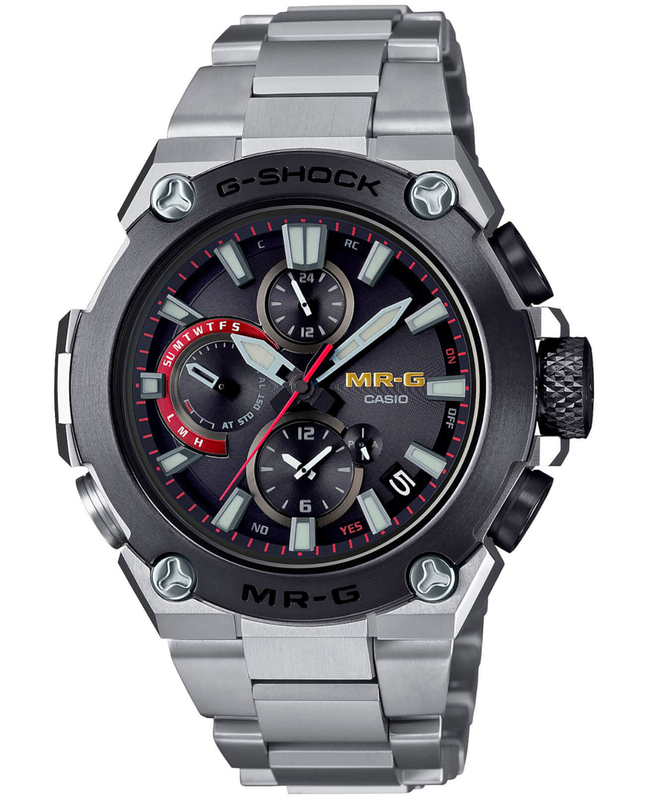 Casio Casio G-Shock MRG-B1000D-1A MRG MRG-B1000D-1ADR электронные мужские часы черный циферблат, браслет титановый — вид спереди