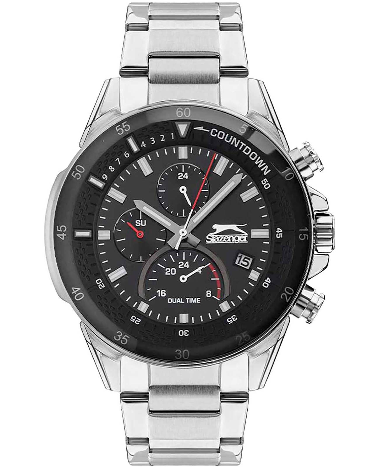 Slazenger Slazenger Multifunction SL.09.2056.2.01  SL.09.2056.2.01 кварцевые мужские часы черный циферблат, браслет суперметалл — вид спереди
