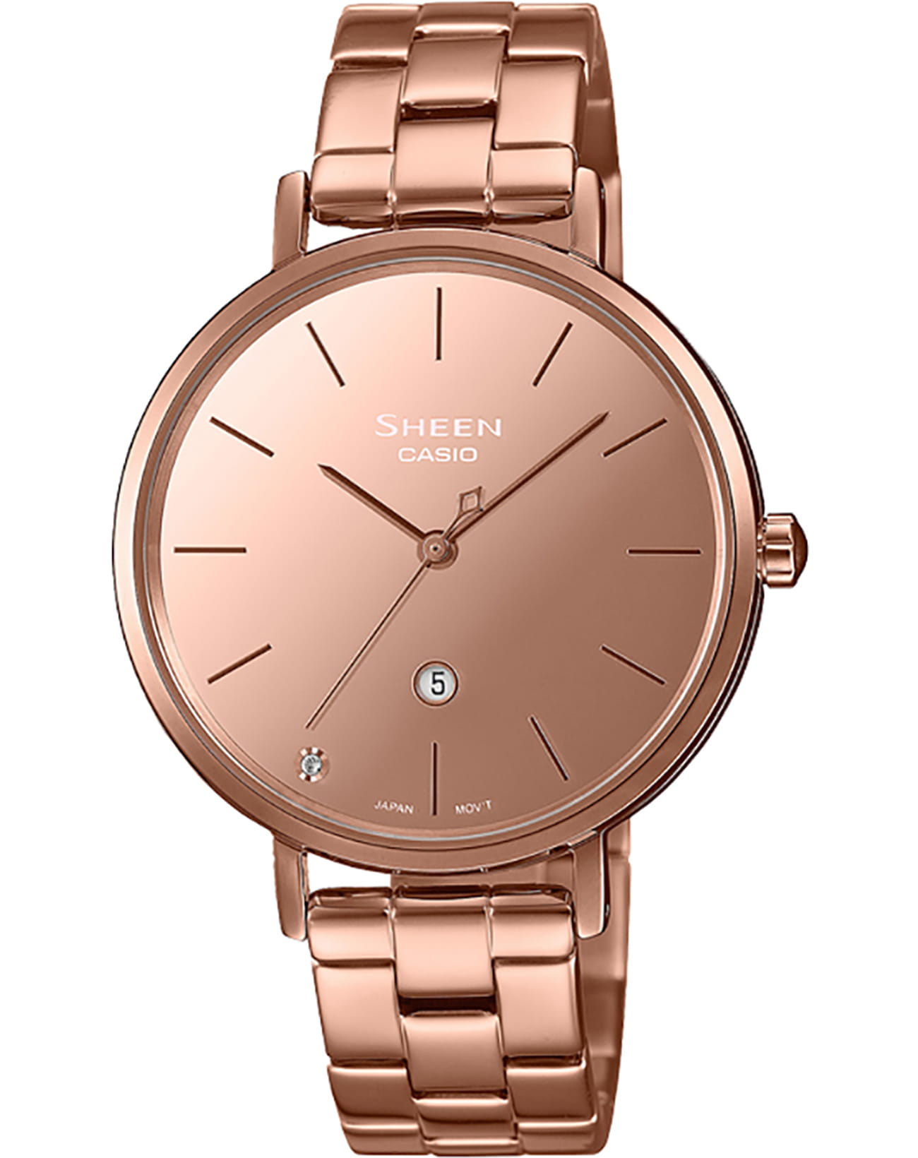 Casio Casio Sheen SHE-4544PG-4AUDF  SHE-4544PG-4A кварцевые женские часы шампань циферблат, браслет сталь с ip покрытием — вид спереди