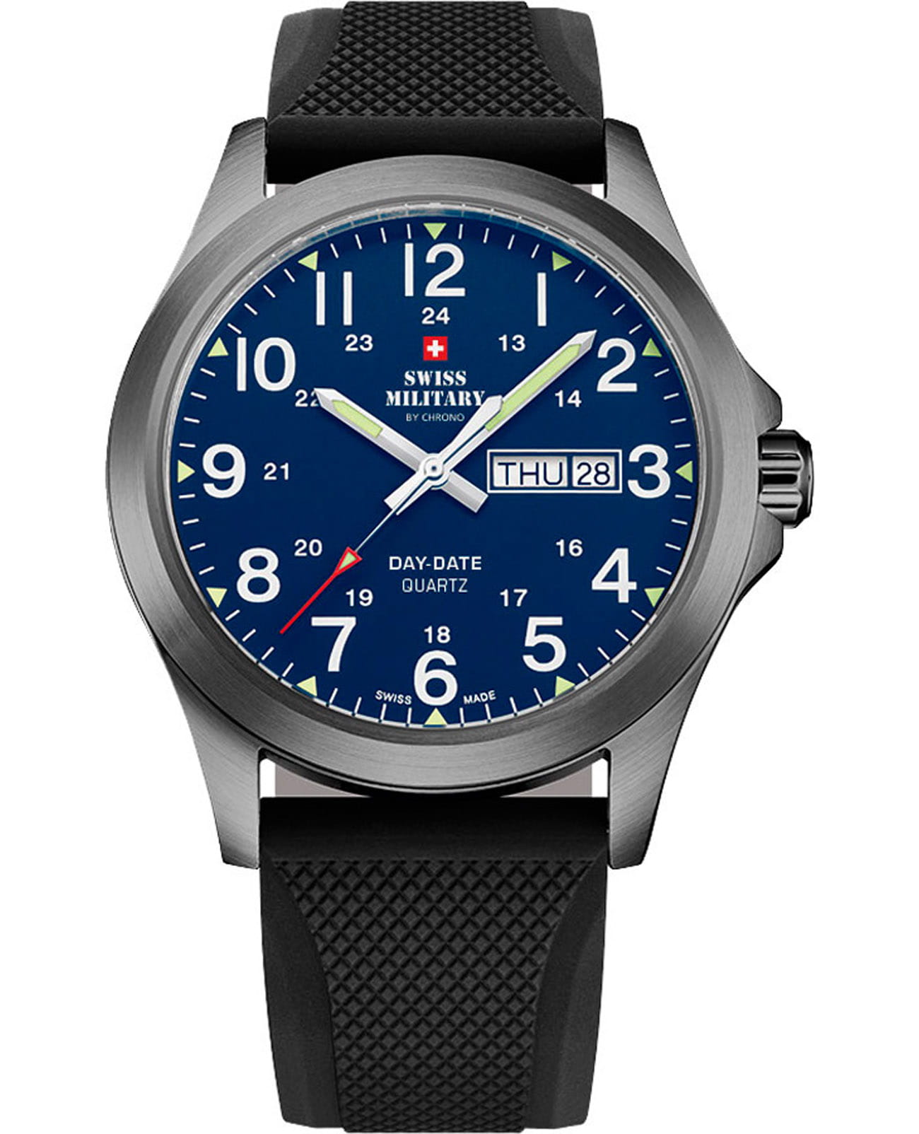 Swiss Military by Chrono Swiss Military by Chrono Classic SMP36040.32  SMP36040.32 кварцевые мужские часы синий циферблат, браслет силикон — вид спереди