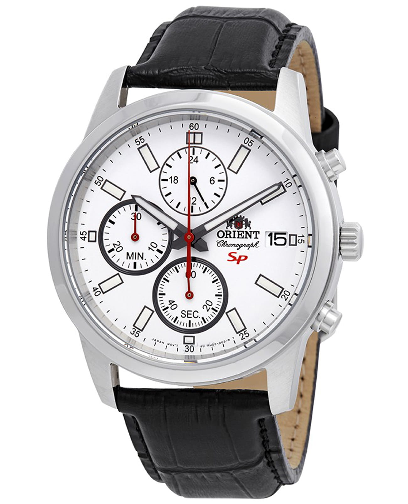 Orient Orient KU00006W (FKU00006W)  FKU00006W автокварц (кинетик) мужские часы белый циферблат, браслет кожа + текстиль — вид спереди