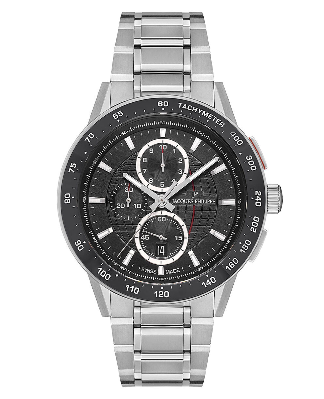 Jacques Philippe Jacques Philippe Globus JPQGC281316  JPQGC281316 кварцевые мужские часы черный циферблат, браслет нержавеющая сталь — вид спереди